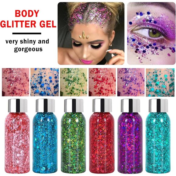 Body Glitter Gel Face and Body Makeup Liquid Long Lasting Green Mermaid Scales - Picture 2 of 7
